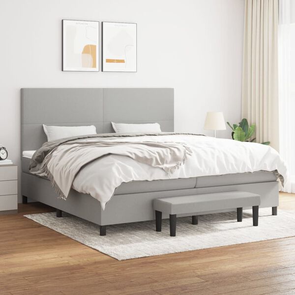 vidaXL Cama box spring con colch&oacute;n tela gris claro 200x200 cm
