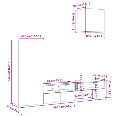 vidaXL Muebles de TV de pared 4 piezas madera de ingeniería negro