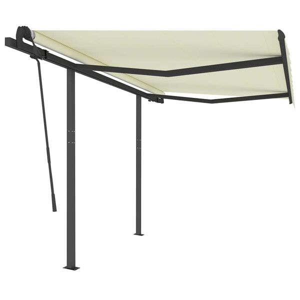 vidaXL Toldo manual retr&aacute;ctil con postes color crema 3,5x2,5 m