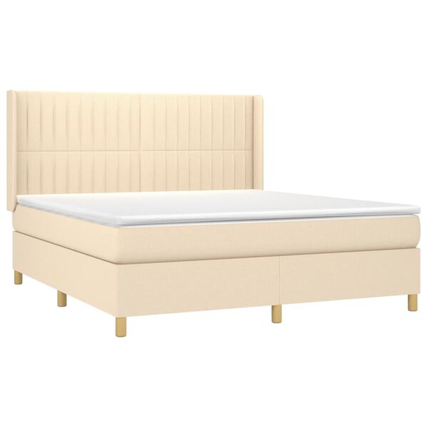 vidaXL Cama box spring colch&oacute;n y luces LED tela crema 160x200 cm