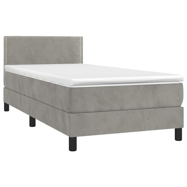 vidaXL Cama box spring colch&oacute;n y LED terciopelo gris claro 90x190 cm