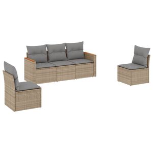 vidaXL Juego de sof&aacute;s jard&iacute;n con cojines 5 pzas rat&aacute;n sint&eacute;tico beige