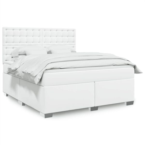 vidaXL Cama box spring con colch&oacute;n cuero sint&eacute;tico blanco 180x200 cm