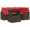 vidaXL Conjunto de sof&aacute; de jard&iacute;n 5 uds. Marr&oacute;n y Rojo rat&aacute;n sint&eacute;tico