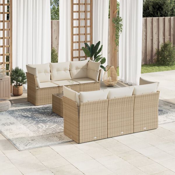 vidaXL Set sof&aacute;s de jard&iacute;n 7 piezas y cojines rat&aacute;n sint&eacute;tico beige