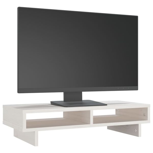 vidaXL Soporte para monitor madera maciza de pino blanco 60x27x14 cm