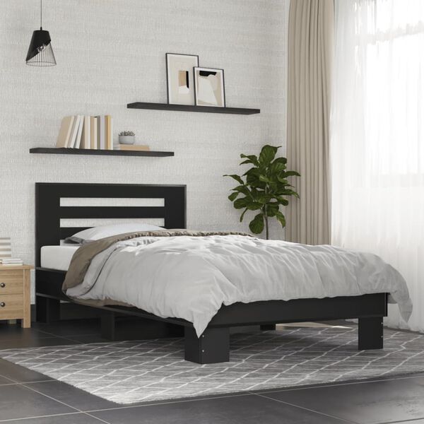 vidaXL Estructura de cama madera de ingenier&iacute;a y metal negra 75x190 cm