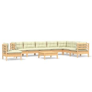 vidaXL Muebles de jard&iacute;n 9 pzas y cojines madera maciza de pino crema