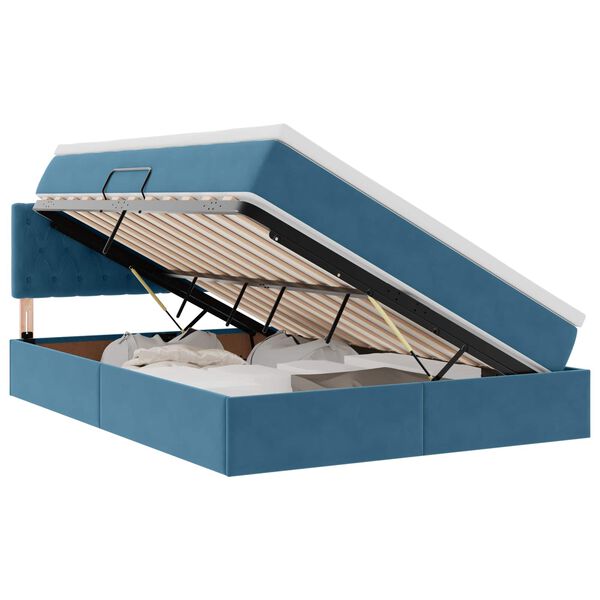 vidaXL Cama con almacenamiento Azul Oscuro 140 x 190 cm Terciopelo