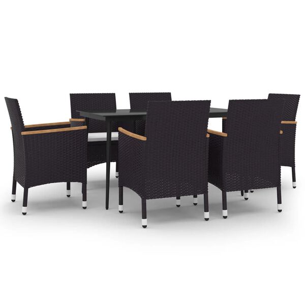 vidaXL Set comedor de jard&iacute;n 7 pzas y cojines rat&aacute;n sint&eacute;tico y vidrio