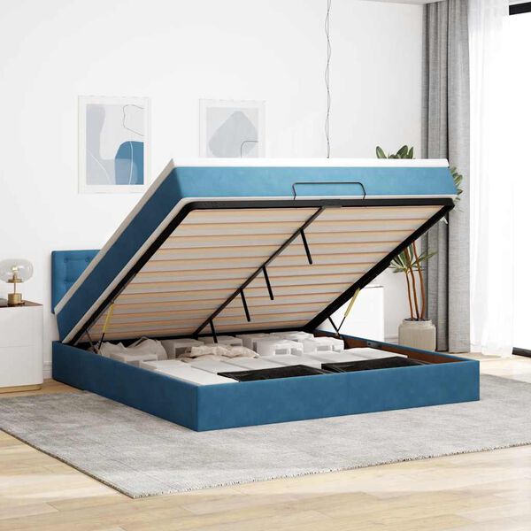 vidaXL Estructura de cama otomana con colch&oacute;n azul oscuro 160x200 cm