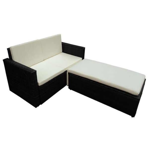 vidaXL Set muebles de jardín 2 piezas y cojines ratán sintético negro