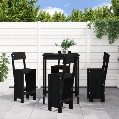 vidaXL Set de mesa y taburetes altos jardín 5 piezas madera pino negro