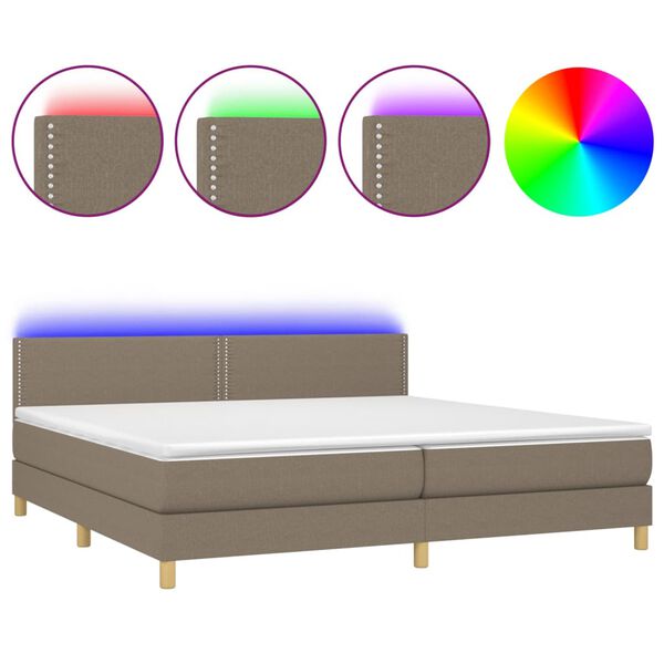 vidaXL Cama box spring con colch&oacute;n LED tela gris taupe 200x200 cm