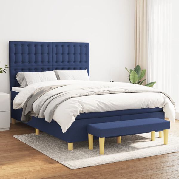 vidaXL Cama box spring con colch&oacute;n tela azul 140x190 cm