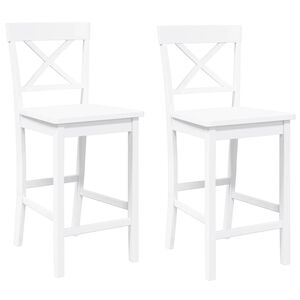 vidaXL Taburetes de bar, 2 unidades, madera maciza blanca, goma