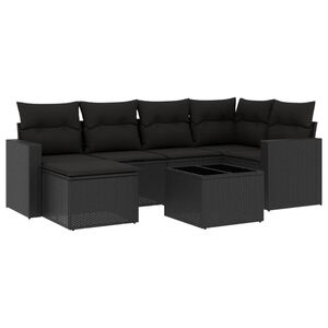 vidaXL Set de comedor de jard&iacute;n 7 pzas y cojines rat&aacute;n sint&eacute;tico negro