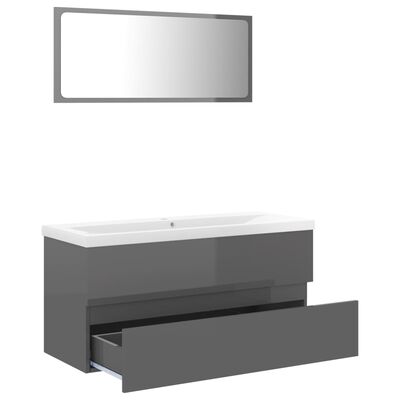 vidaXL Juego de muebles de baño madera de ingeniería gris brillo