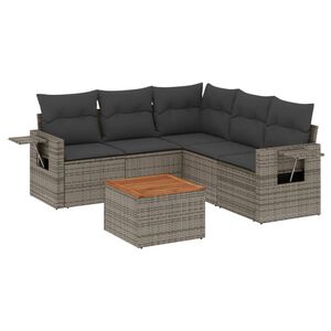 vidaXL Set de muebles de jard&iacute;n 6 pzas y cojines rat&aacute;n sint&eacute;tico gris