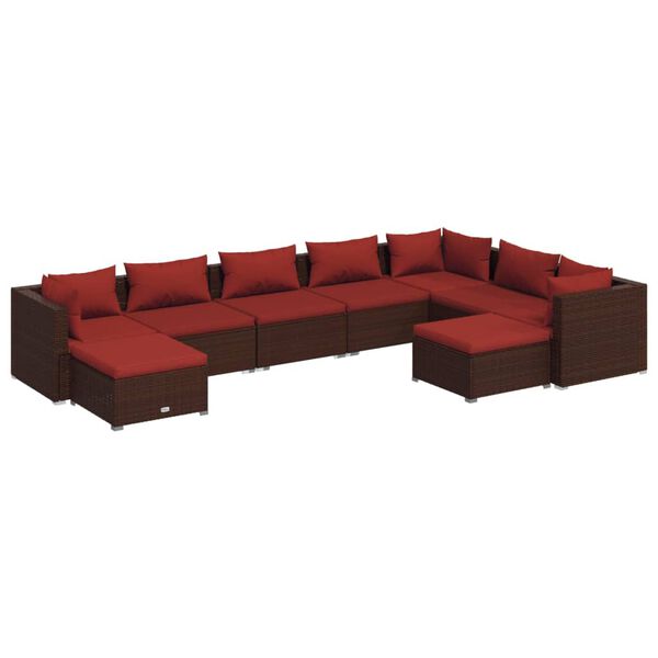 vidaXL Set muebles de jardín 9 piezas y cojines ratán sintético marrón