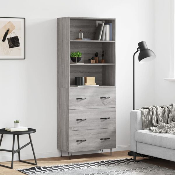 vidaXL Aparador alto madera contrachapada gris sonoma 69,5x34x180 cm