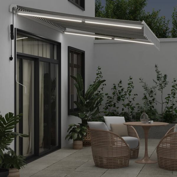 vidaXL Toldo retr&aacute;ctil autom&aacute;tico luz LED antracita blanco 350x250 cm