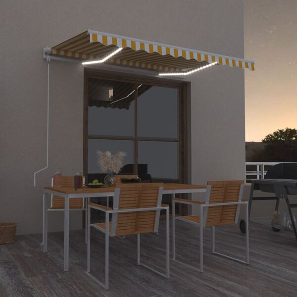 vidaXL Toldo autom&aacute;tico LED sensor de viento amarillo blanco 350x250cm