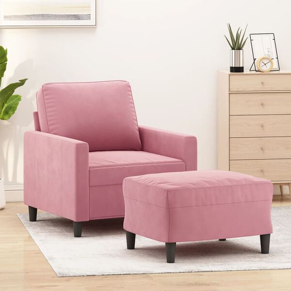 vidaXL Sill&oacute;n con taburete terciopelo rosa 60 cm