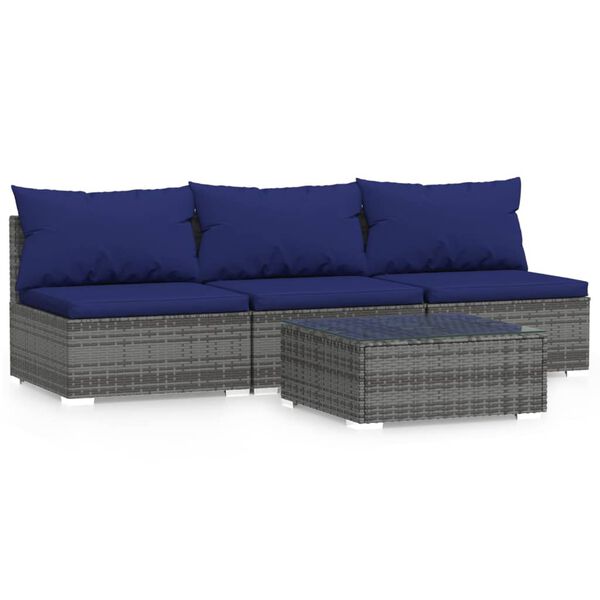 vidaXL Set de muebles de jardín 4 pzas y cojines ratán sintético gris