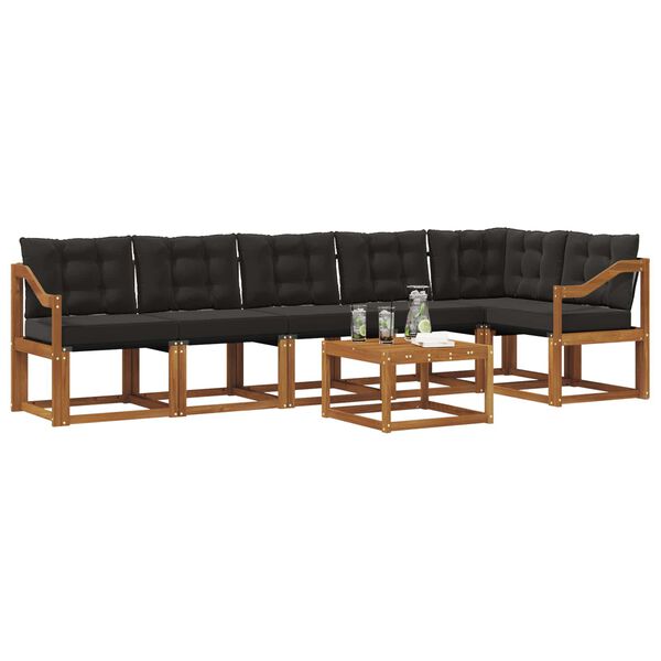 vidaXL Conjunto de sof&aacute;s de exterior con coj&iacute;n 7 pcs Natural y negro