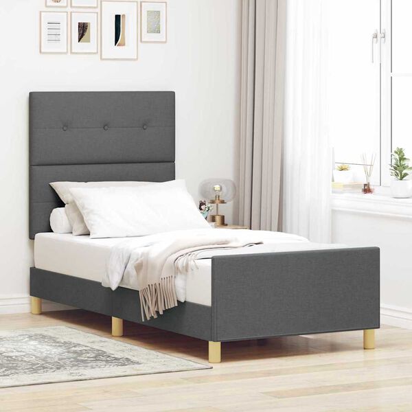 vidaXL Estructura de cama con cabecera Gris oscuro 90 x 190 cm tela