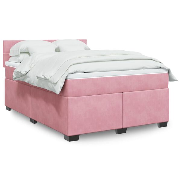 vidaXL Cama box spring con colch&oacute;n terciopelo rosa 140x200 cm