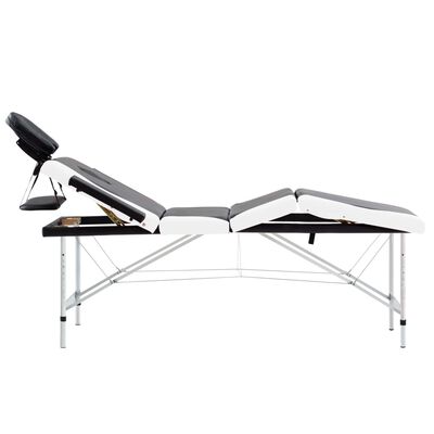 vidaXL Camilla de masaje plegable 4 zonas aluminio negro y blanco