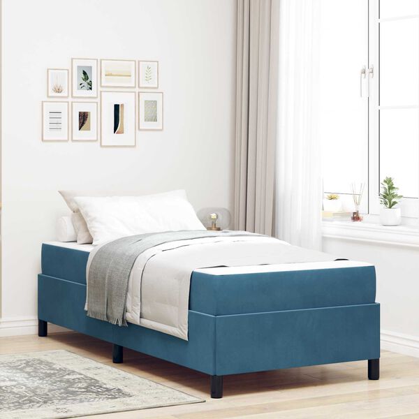 vidaXL Estructura de cama con colch&oacute;n Azul Oscuro 90 x 190 cm tela