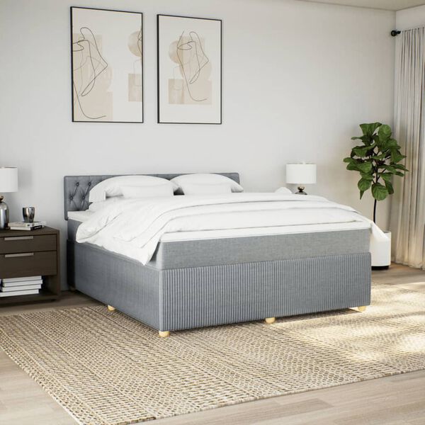 vidaXL Cama box spring con colch&oacute;n tela gris claro 180x200 cm