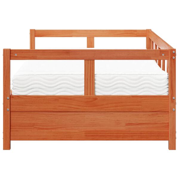 vidaXL Sof&aacute; cama con colch&oacute;n madera maciza pino marr&oacute;n cera 90x200 cm