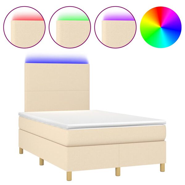 vidaXL Cama box spring con colch&oacute;n y luces LED tela crema 120x190 cm