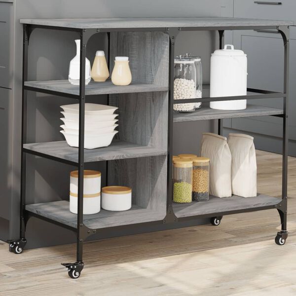 vidaXL Carrito de cocina madera ingenier&iacute;a gris Sonoma 100x45x89,5 cm