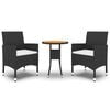 vidaXL Juego de comedor para jard&iacute;n 3 piezas rat&aacute;n sint&eacute;tico negro