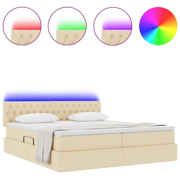vidaXL Cama con tira de luces LED con cabecera Crema 180 x 200 cm tela