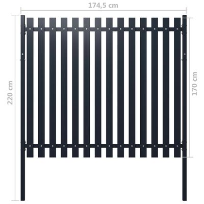 vidaXL Panel de valla acero recubrimiento polvo antracita 174,5x170 cm