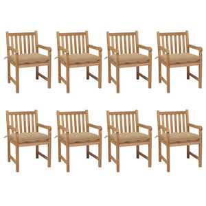 vidaXL Sillas de jard&iacute;n 8 uds madera maciza de teca cojines beige