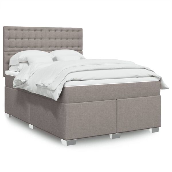 vidaXL Cama box spring con colch&oacute;n tela gris taupe 140x200 cm