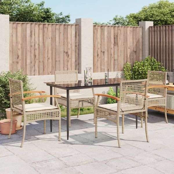 vidaXL Set comedor de jard&iacute;n 5 pzas con cojines rat&aacute;n sint&eacute;tico beige