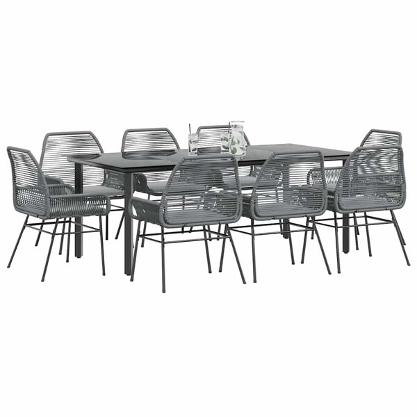 vidaXL Juego comedor jard&iacute;n 9 pzas cojines rat&aacute;n sint&eacute;tico vidrio gris