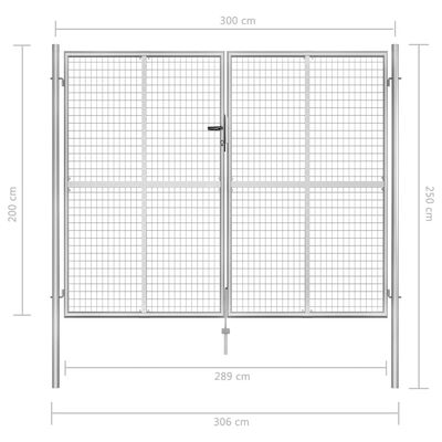 vidaXL Puerta de jardín de acero galvanizado plateado 306x250 cm