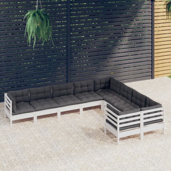 vidaXL Muebles de jardín 9 pzas y cojines blanco madera de pino
