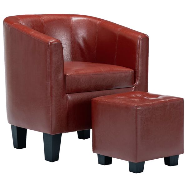 vidaXL Sill&oacute;n dise&ntilde;o de cubo con reposapi&eacute;s cuero sint&eacute;tico color vino