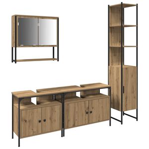 vidaXL Juego de muebles de ba&ntilde;o con estante 4 pcs Roble artisan