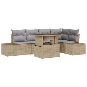 vidaXL Conjunto de sof&aacute; de jard&iacute;n 6 uds. Beige rat&aacute;n sint&eacute;tico